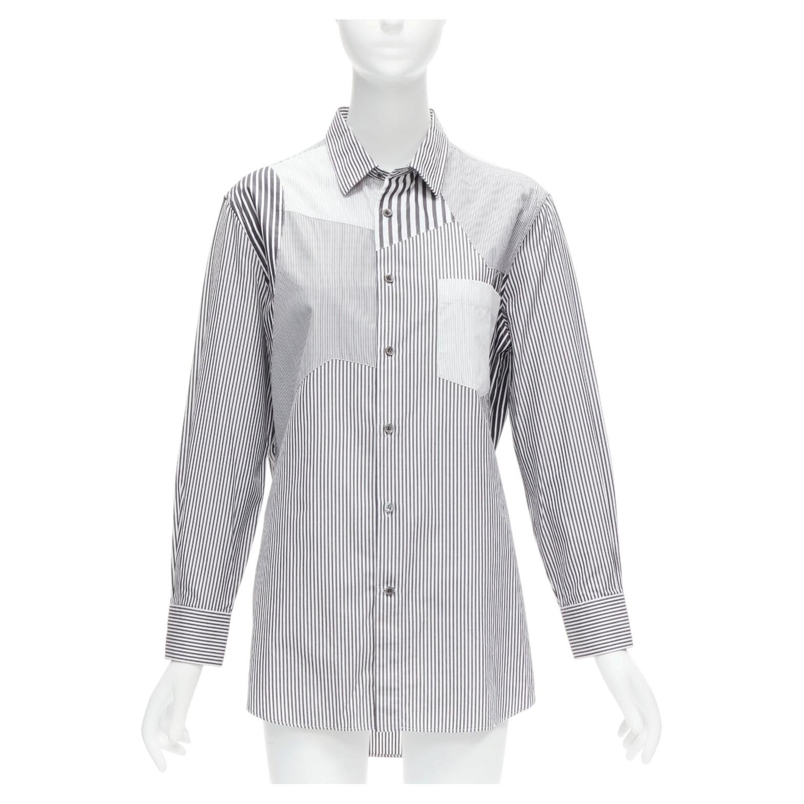 ALEXANDER MCQUEEN Patchworkhemd aus grau-weißer Baumwolle mit gemischten Streifen Gr. 16 L im Angebot