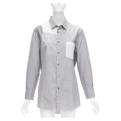 ALEXANDER MCQUEEN gris blanco algodón rayas mixtas patchwork camisa Sz.16 L