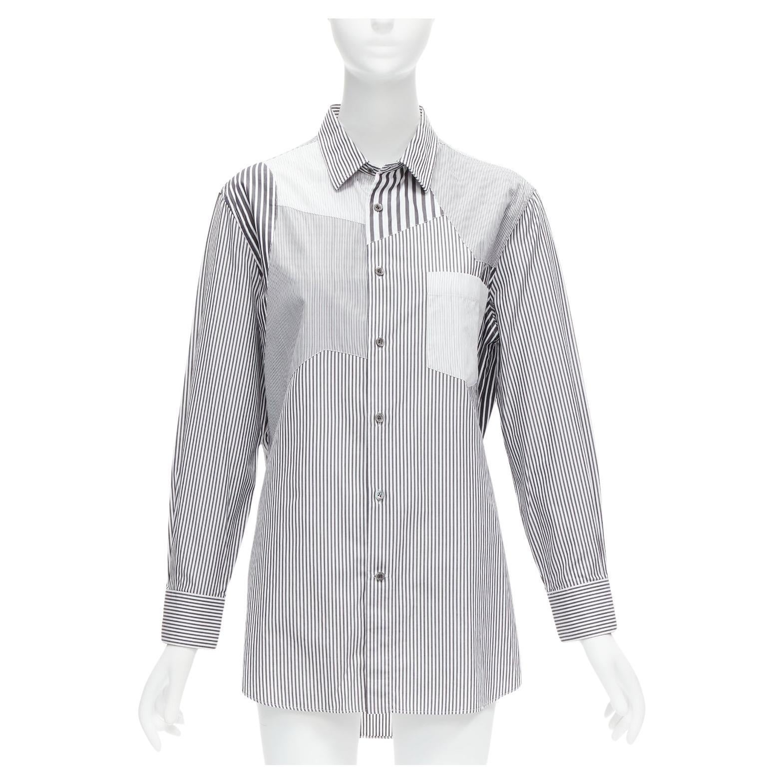 ALEXANDER MCQUEEN grey white cotton mixed stripes patchwork shirt Sz.16 L For Sale