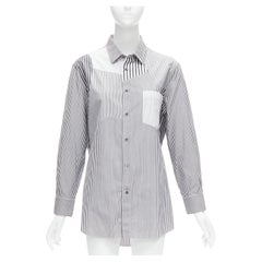 ALEXANDER MCQUEEN grey white cotton mixed stripes patchwork shirt Sz.16 L