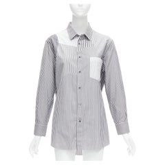 ALEXANDER MCQUEEN gris blanco algodón rayas mixtas patchwork camisa Sz.16 L