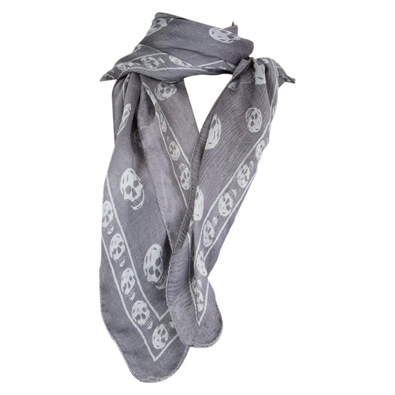 ALEXANDER MCQUEEN grey 
white silk SKULL Scarf Shawl