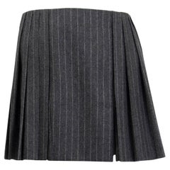 ALEXANDER MCQUEEN grey wool 2014 PINSTRIPE PLEATED MINI Skirt 38 XS