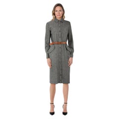Alexander McQueen Grey Wool Belted Shirt Dress Size L