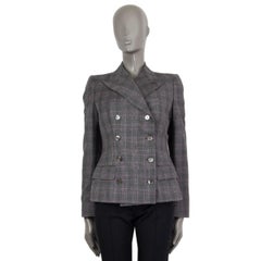 ALEXANDER MCQUEEN grey wool CHECK DOUBLE BREASTED Blazer Jacket 44 L