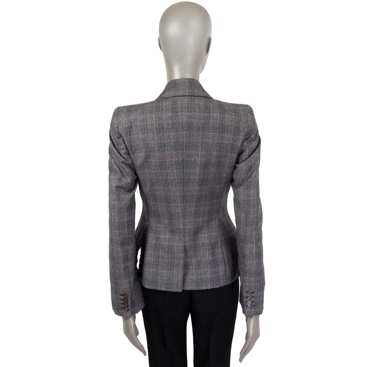 Black ALEXANDER MCQUEEN grey wool CHECK DOUBLE BREASTED Blazer Jacket 44 L For Sale