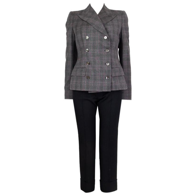 ALEXANDER MCQUEEN grey wool CHECK DOUBLE BREASTED Blazer Jacket 44 L For Sale