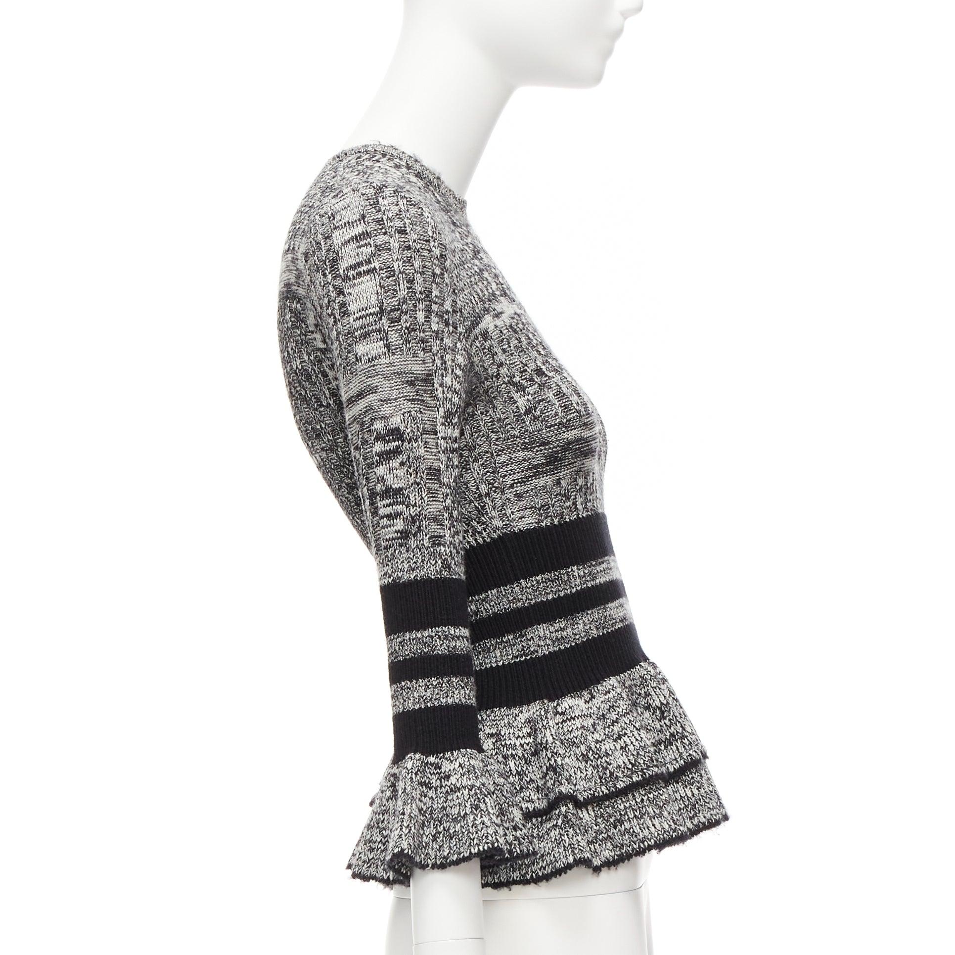 Women's ALEXANDER MCQUEEN grey wool silk grey melange peplum pullover sweater S For Sale