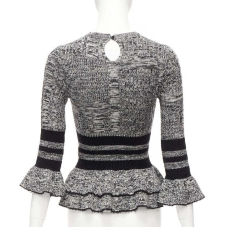 ALEXANDER MCQUEEN Pullover-Pullover aus grauer Wolle und Seide in Grau mit peplum-Muster, S im Angebot 1