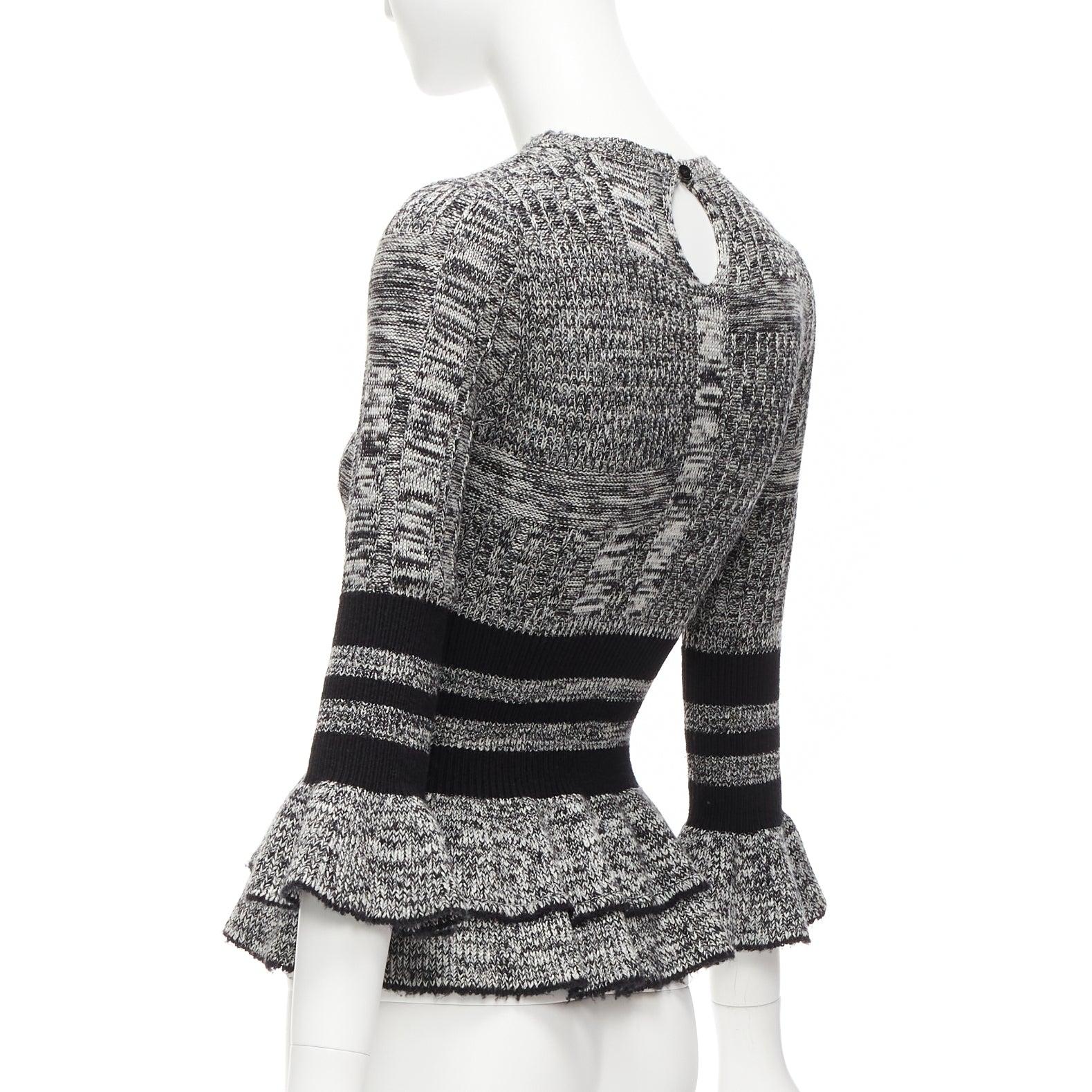ALEXANDER MCQUEEN grey wool silk grey melange peplum pullover sweater S For Sale 2