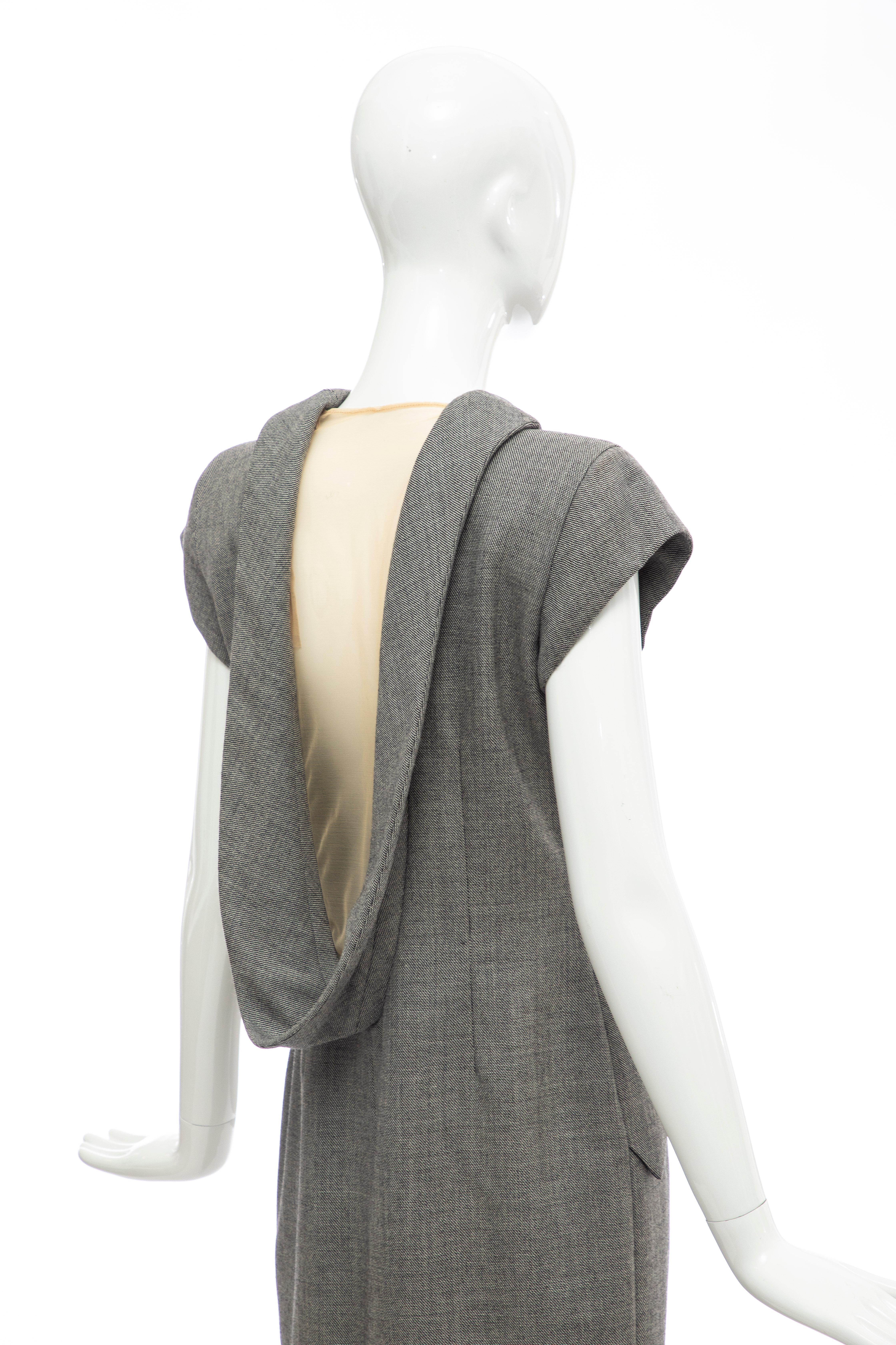 Alexander McQueen Grey Wool Twill Mesh Nylon Dress 