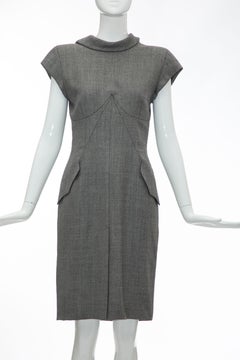 Alexander McQueen Grey Wool Twill Mesh Nylon Dress "Untitled", Spring 1998