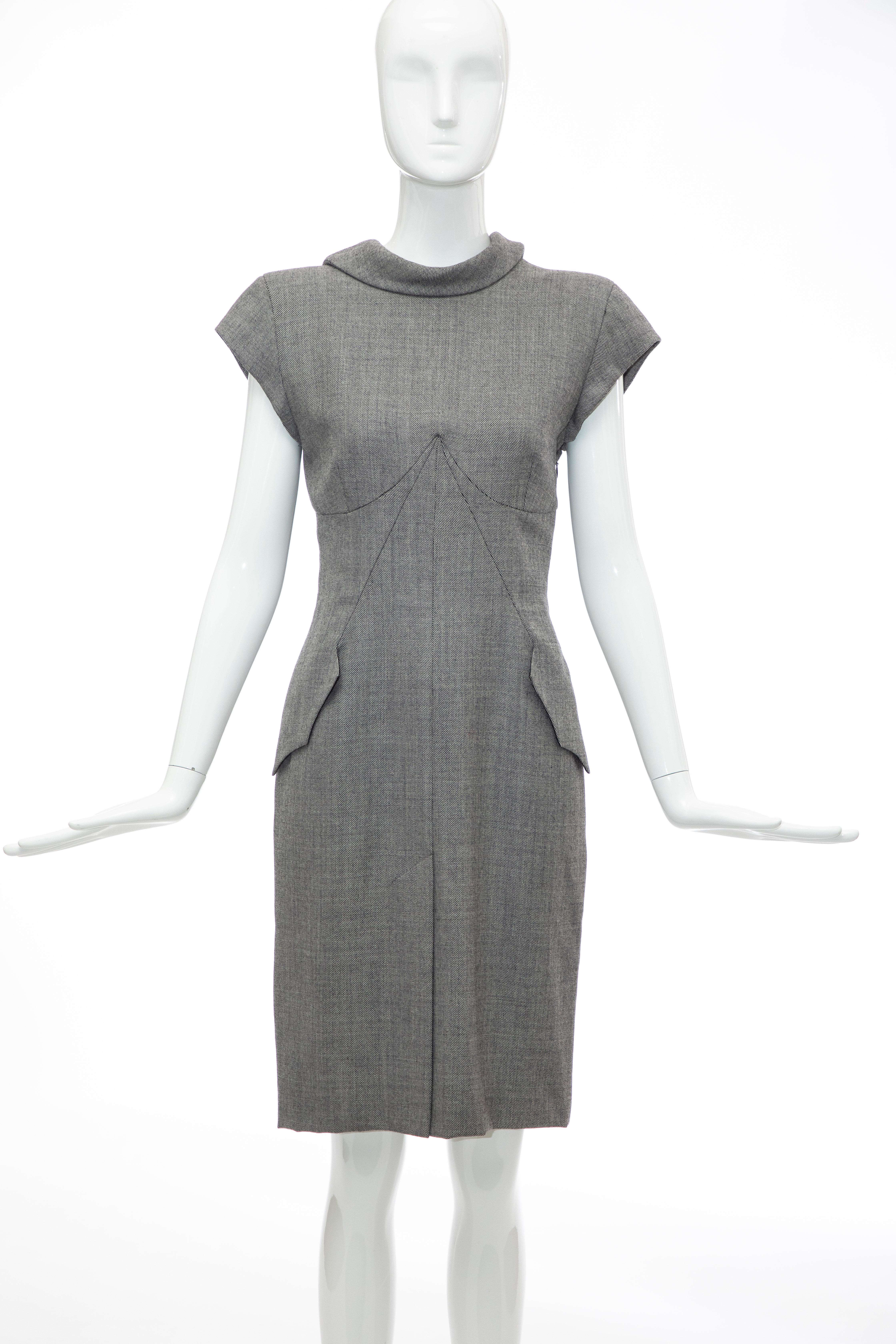 Gray Alexander McQueen Grey Wool Twill Mesh Nylon Dress 