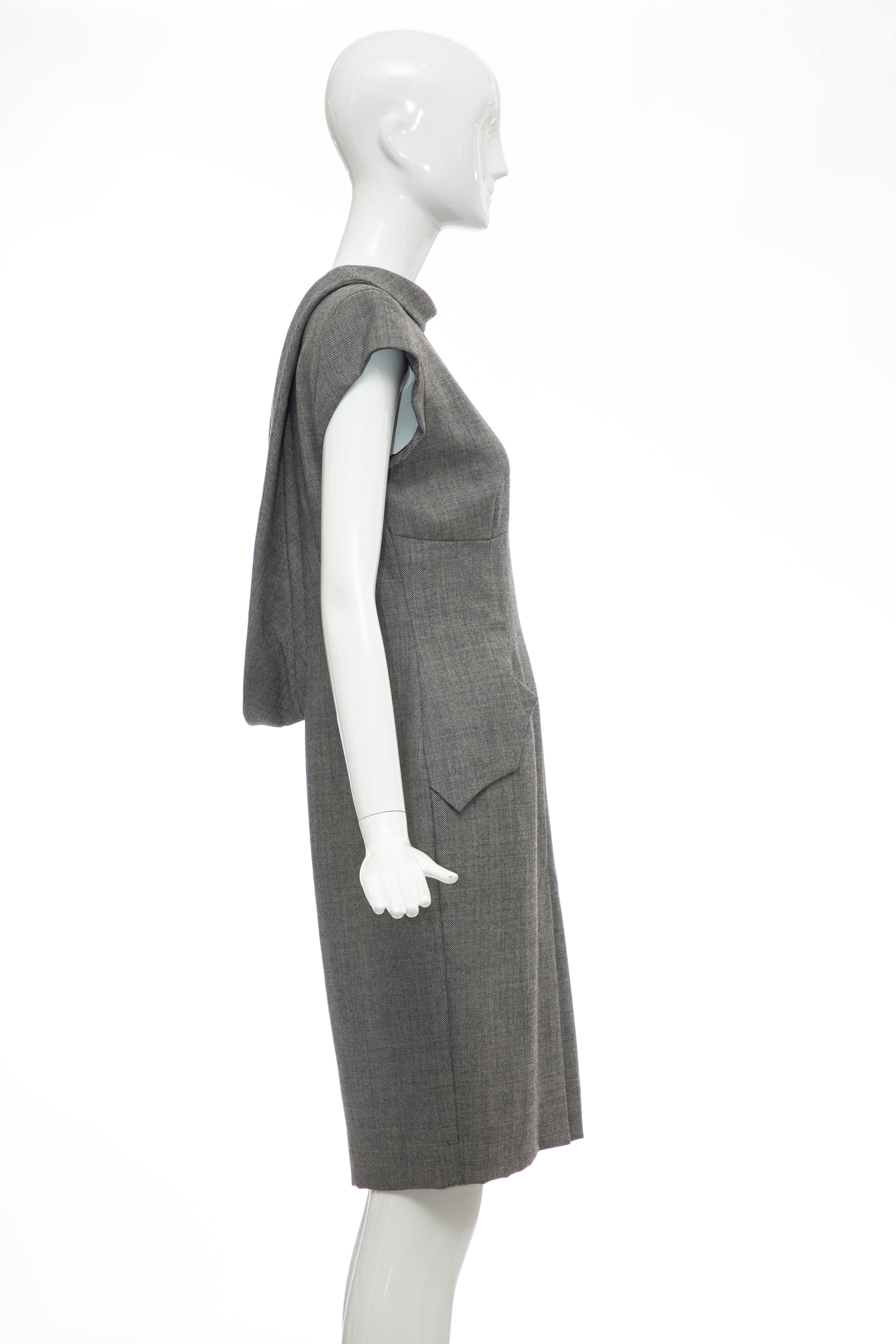 Women's Alexander McQueen Grey Wool Twill Mesh Nylon Dress 
