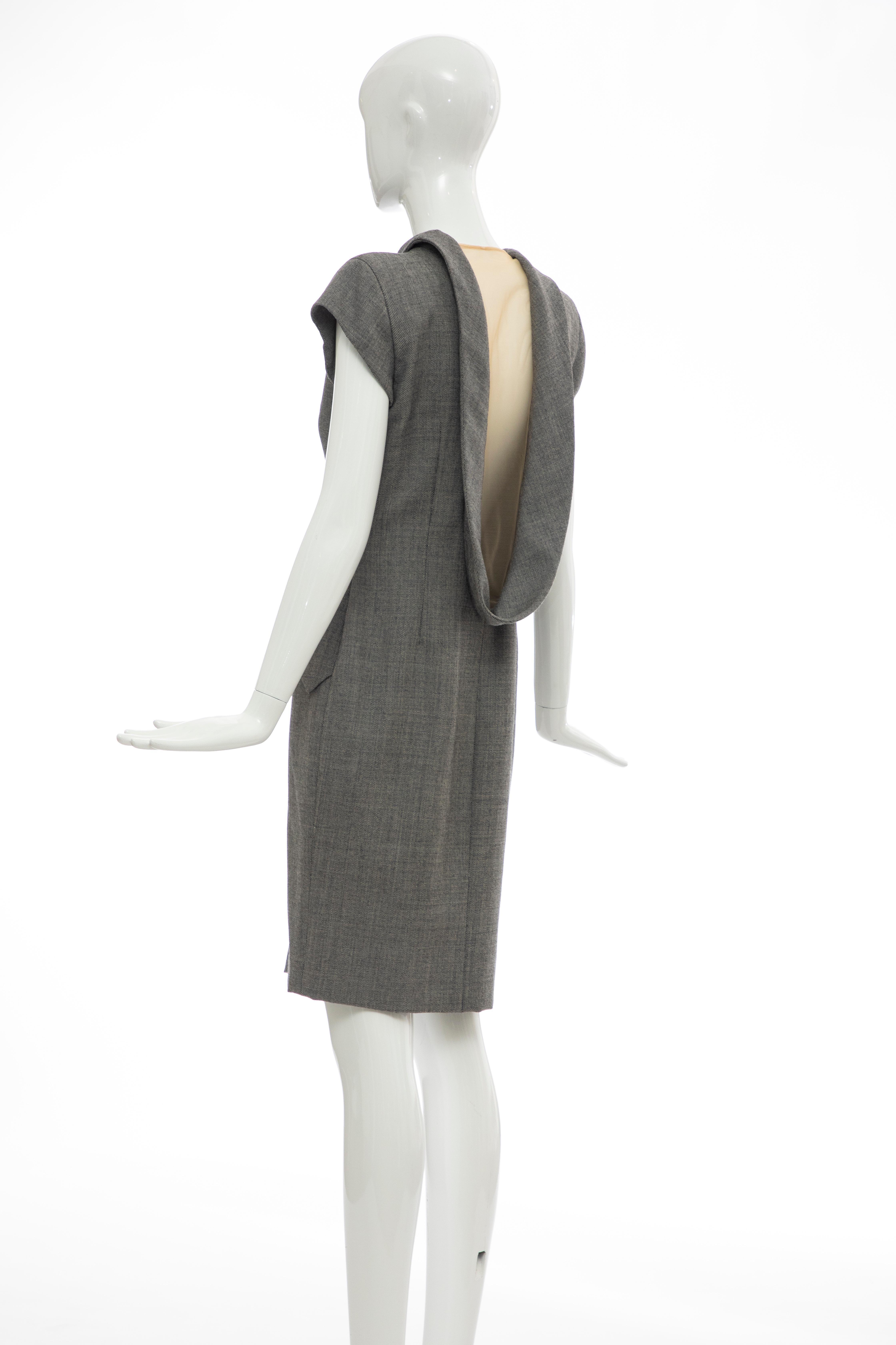 Alexander McQueen Grey Wool Twill Mesh Nylon Dress 