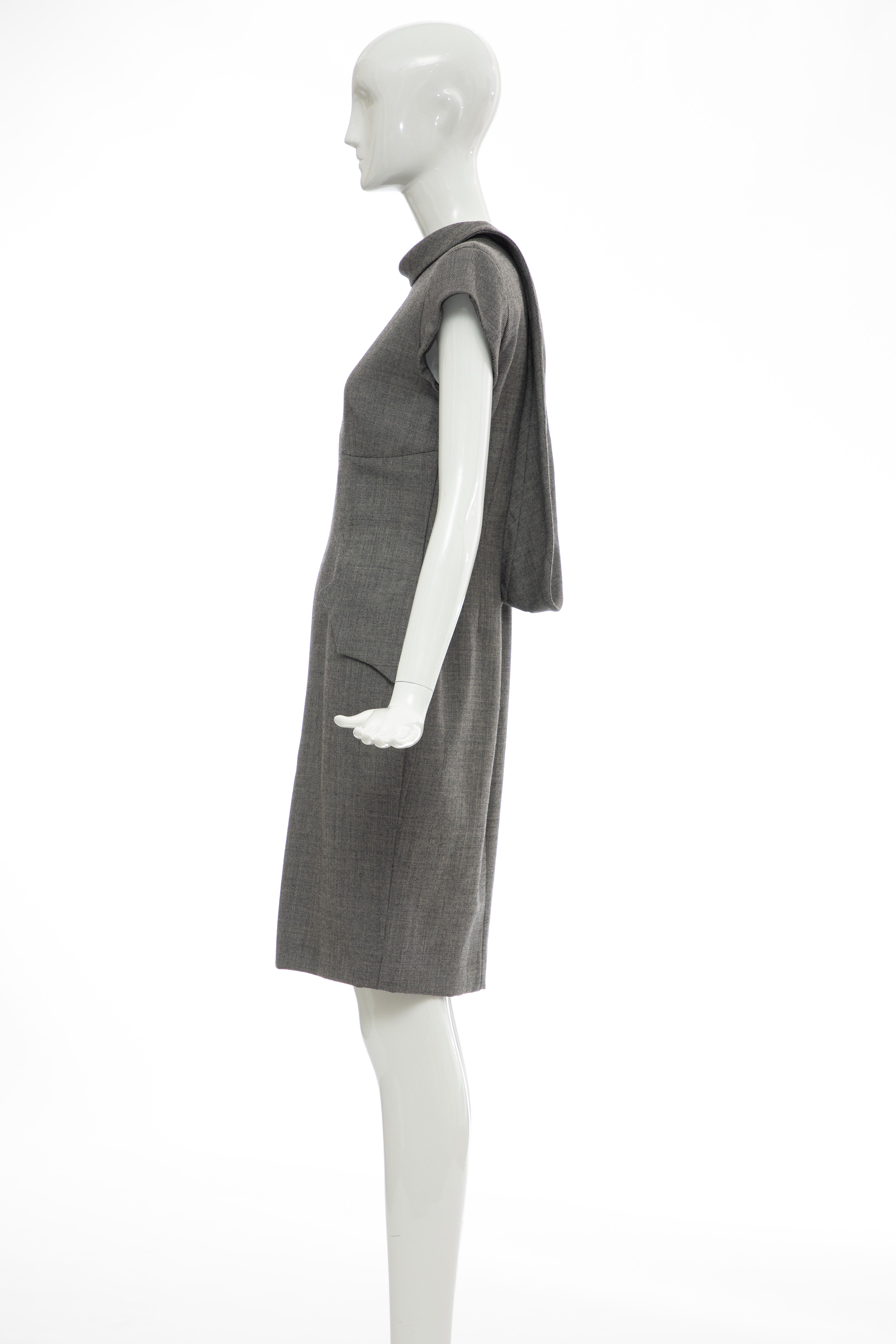 Alexander McQueen Grey Wool Twill Mesh Nylon Dress 