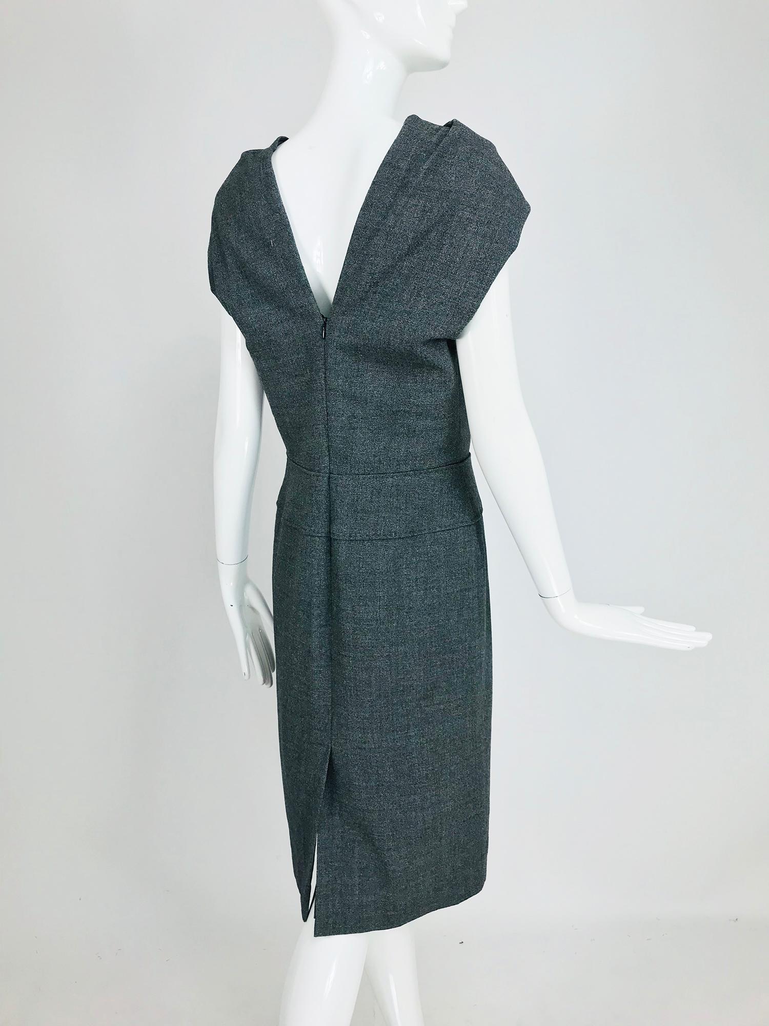 Alexander McQueen Grey Wool V Back Fitted Sheath Dress 2