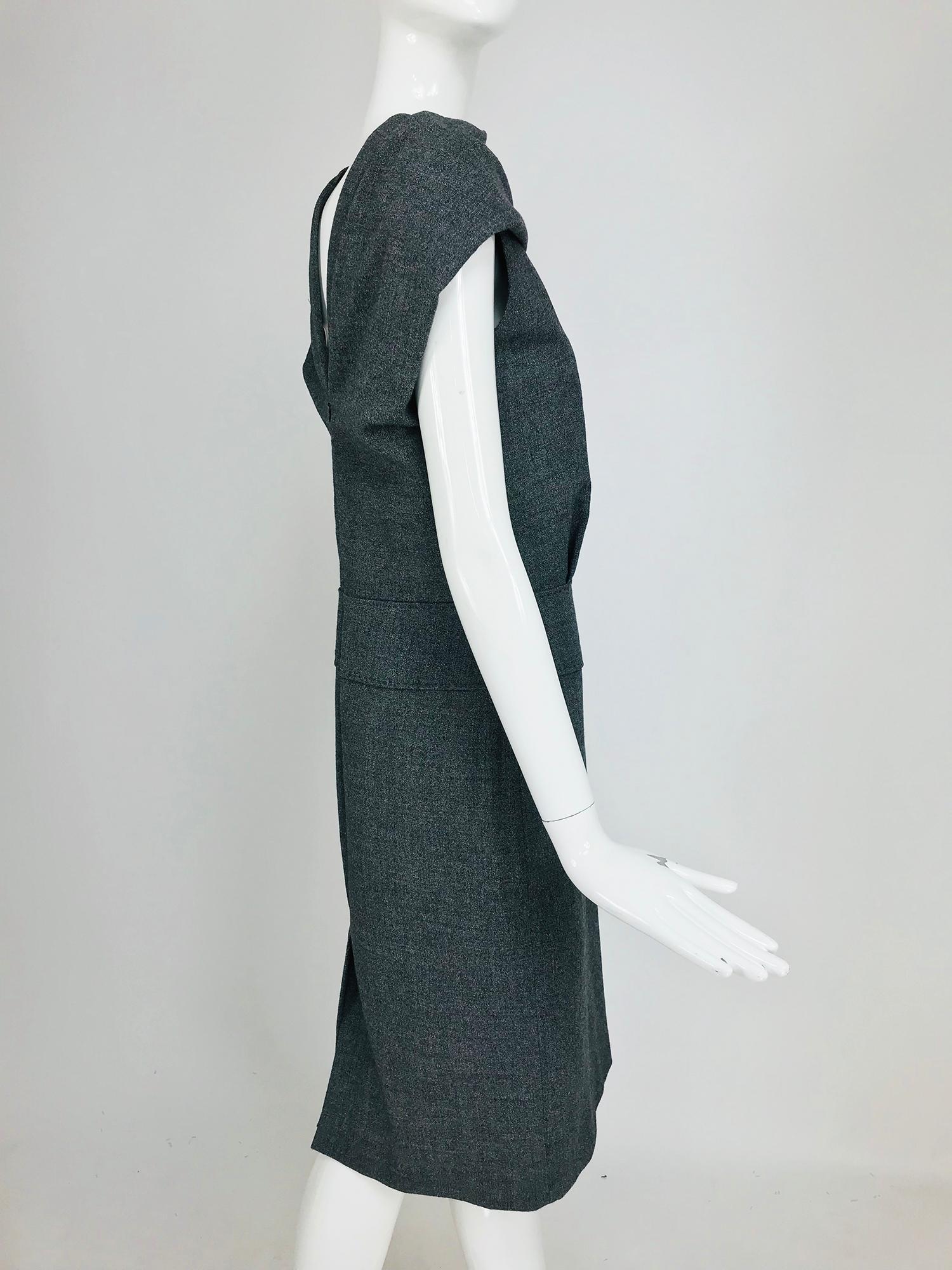 Alexander McQueen Grey Wool V Back Fitted Sheath Dress 3