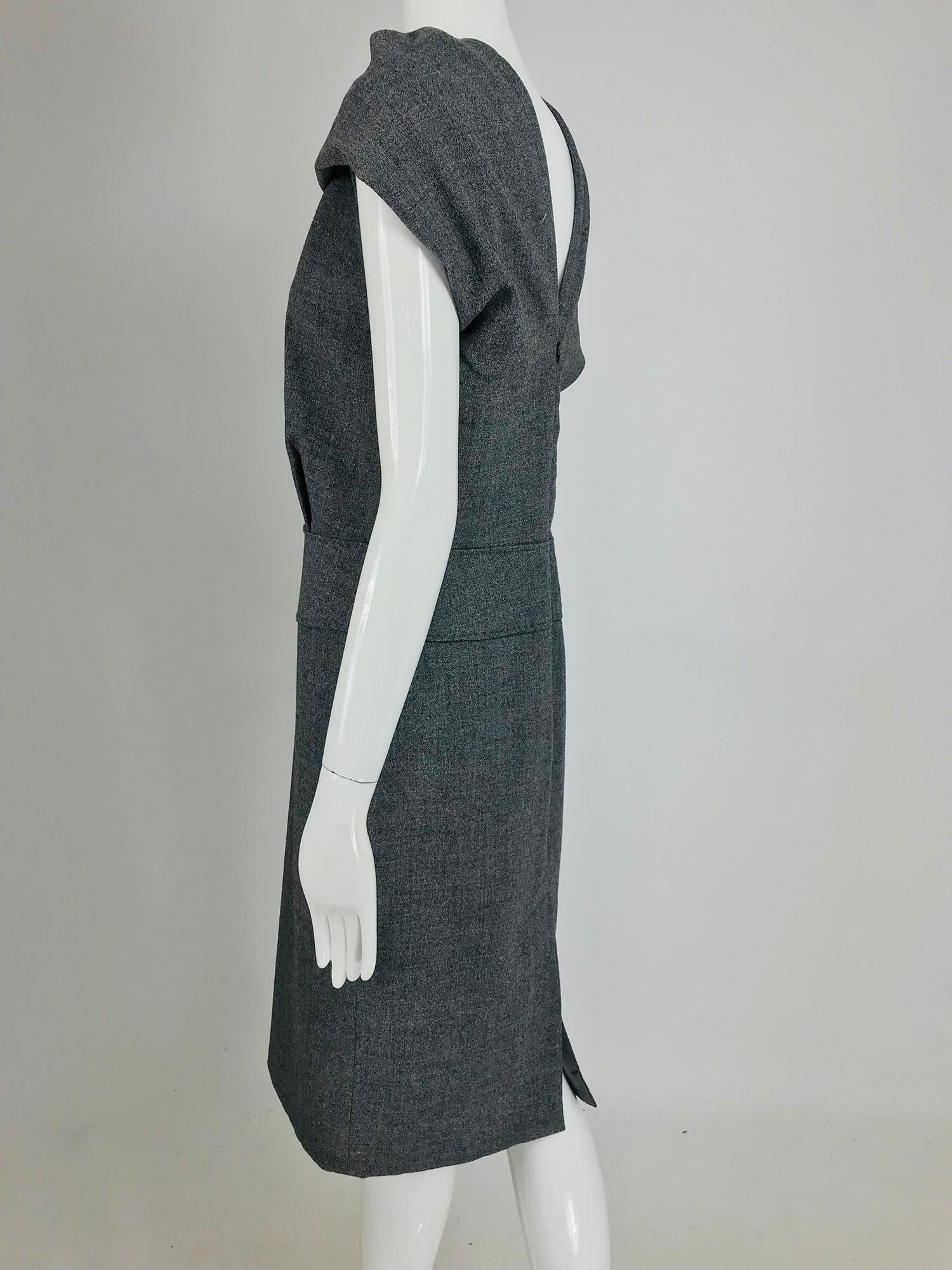 Black Alexander McQueen Grey Wool V Back Fitted Sheath Dress