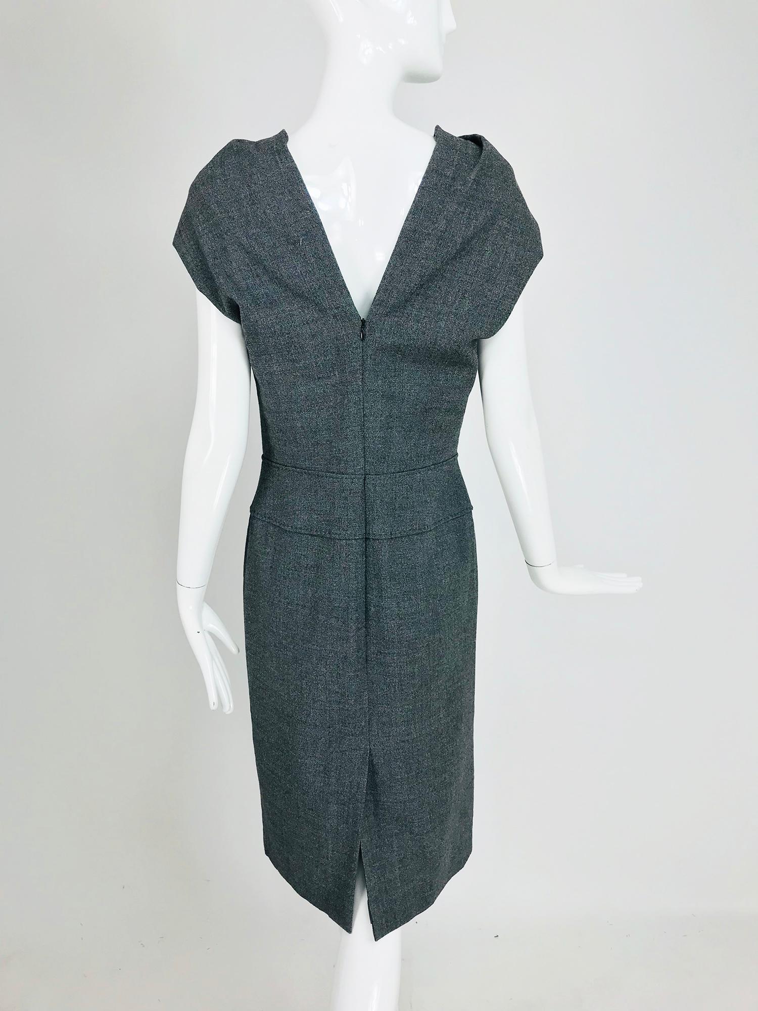 Alexander McQueen Grey Wool V Back Fitted Sheath Dress 1