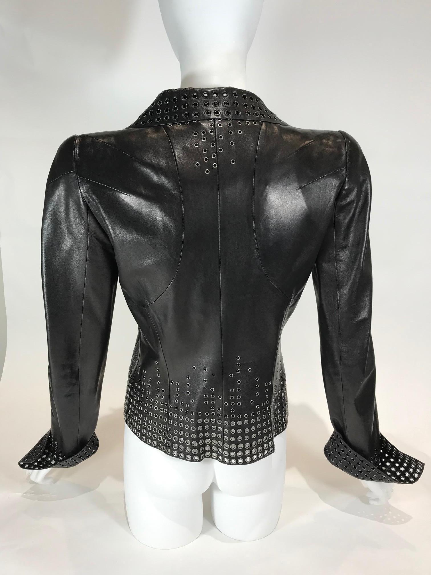 Black Alexander McQueen Grommets Leather Jacket For Sale