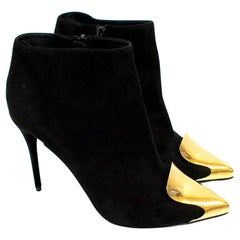 Alexander McQueen Habsburg Black Suede Boots with Gold Toe - Size EU 39