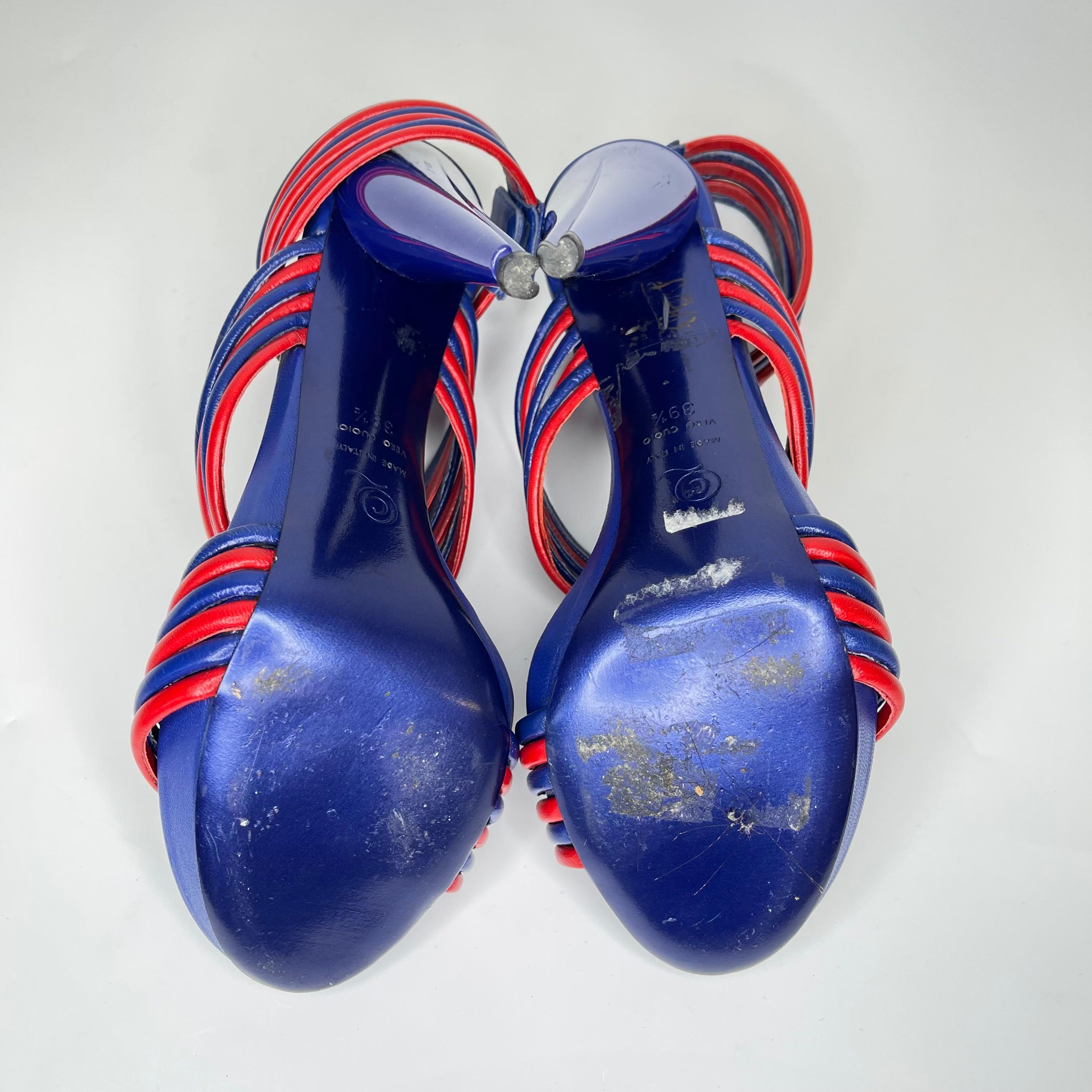 Purple Alexander McQueen Hendrix Blue Red Leather Sandal Heel (39.5 EU) For Sale