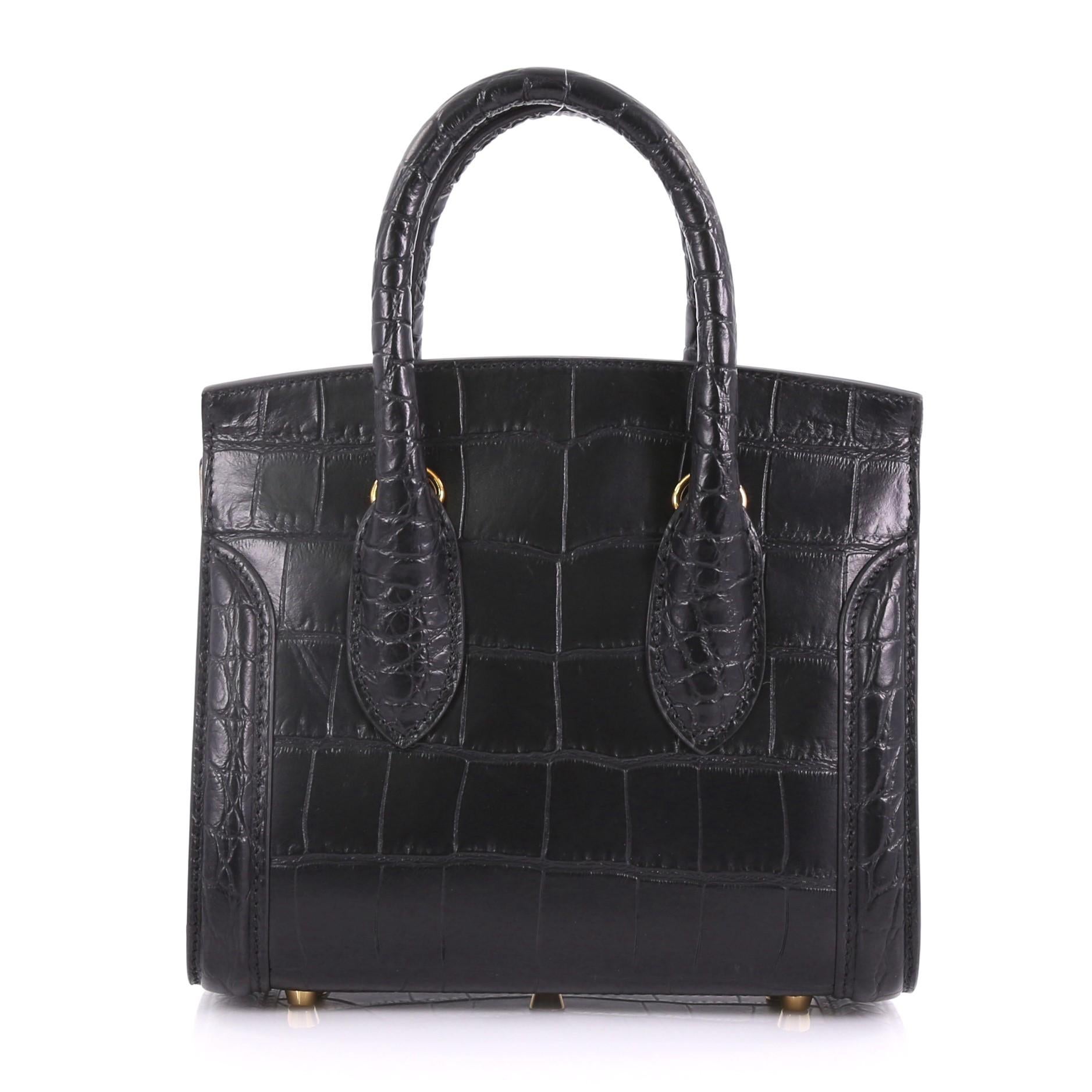 Black Alexander McQueen Heroine Tote Crocodile Embossed Leather Mini