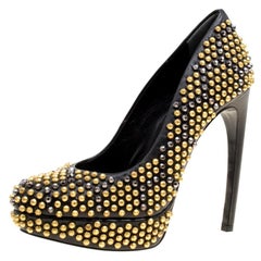 Alexander McQueen Hexagon Stud Embellished Leather Platform Pumps Size 37.5