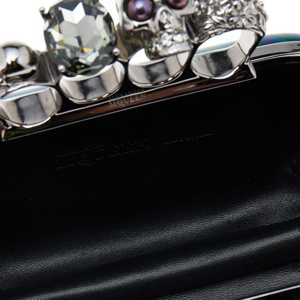 Women's Alexander McQueen Holographic Patent Leather Skull Knuckle Box Clutch