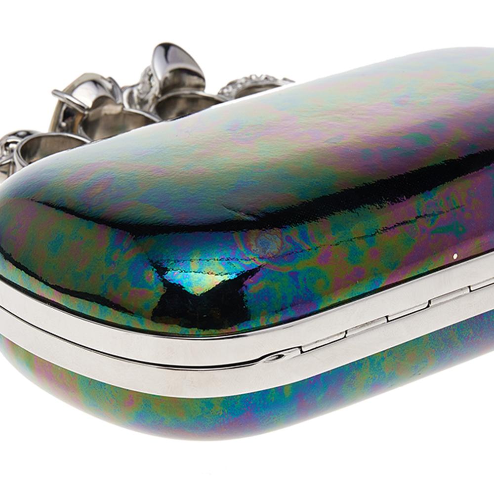 Alexander McQueen Holographic Patent Leather Skull Knuckle Box Clutch 2