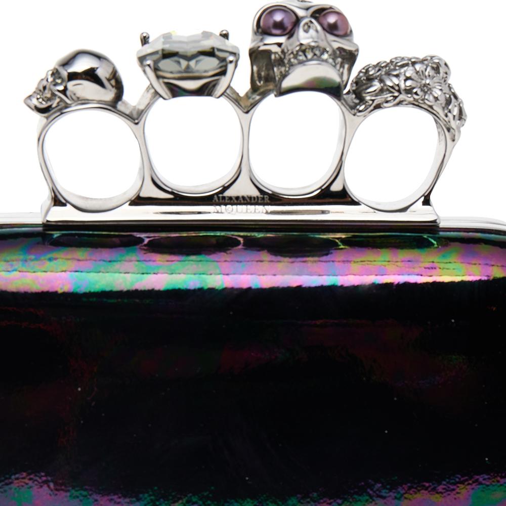 Alexander McQueen Holographic Patent Leather Skull Knuckle Box Clutch 3