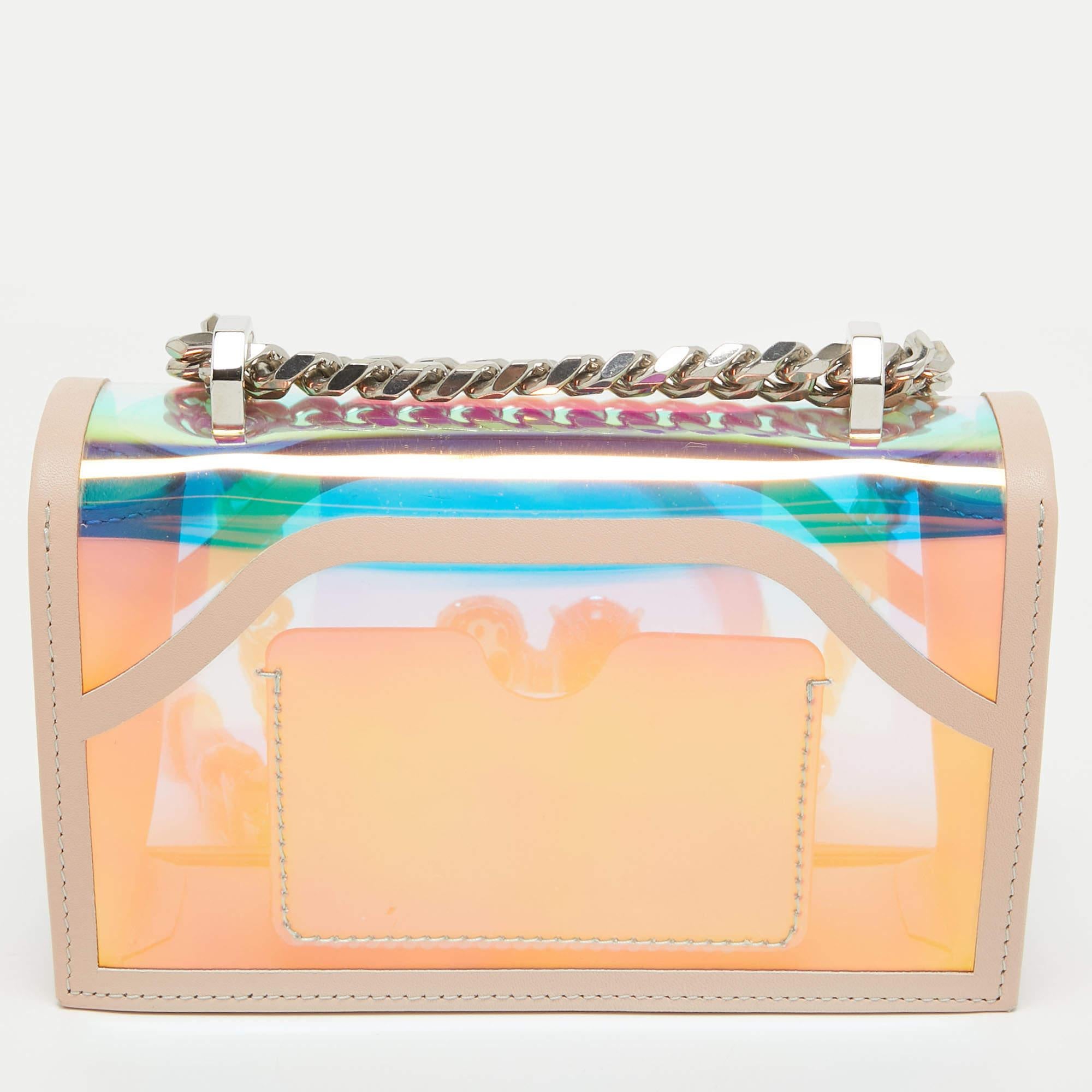 Alexander McQueen Holographic/Pink Pvc and Leather Knuckle Duster Shoulder Bag In Excellent Condition In Dubai, Al Qouz 2