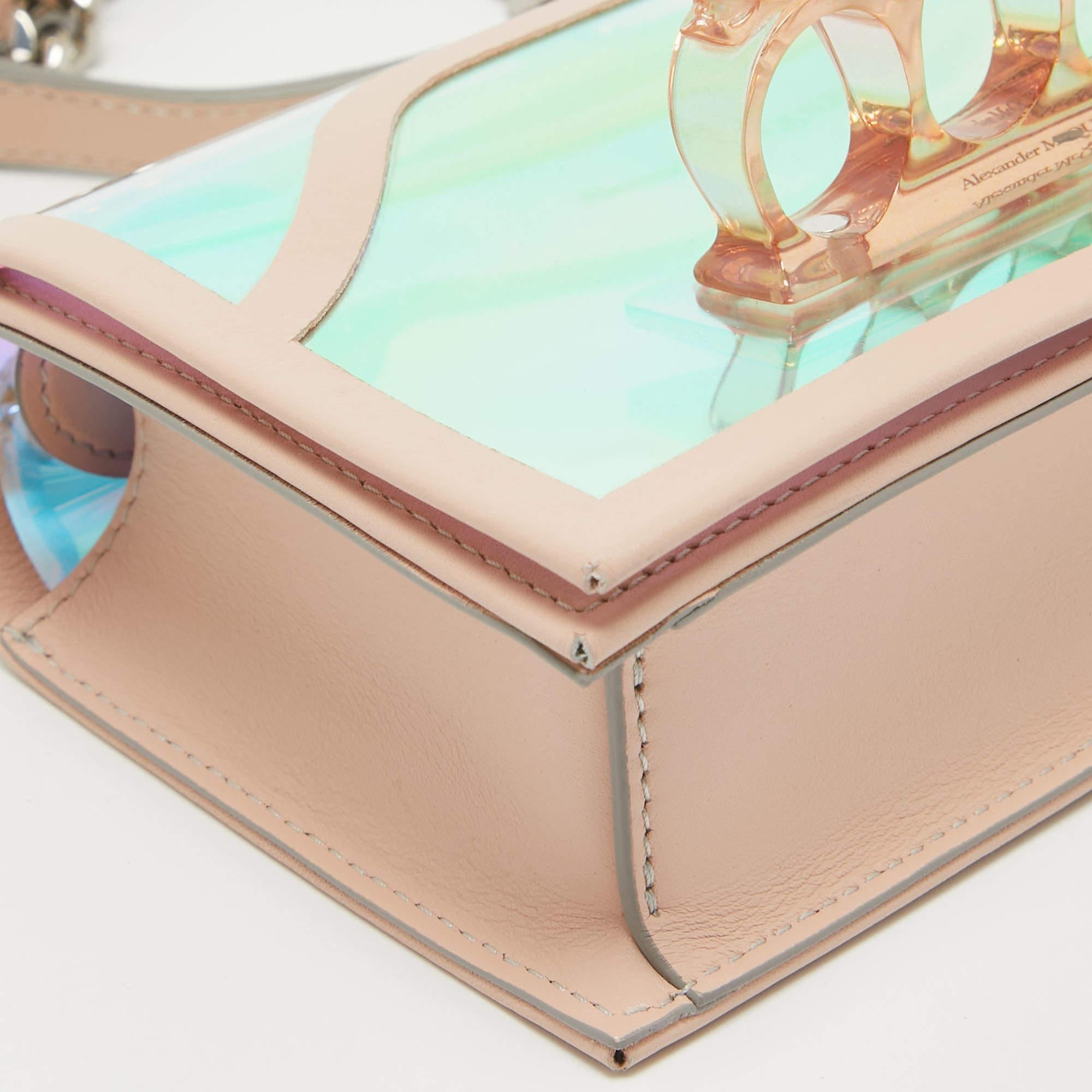 Alexander McQueen Holographic/Pink Pvc and Leather Knuckle Duster Shoulder Bag For Sale 4