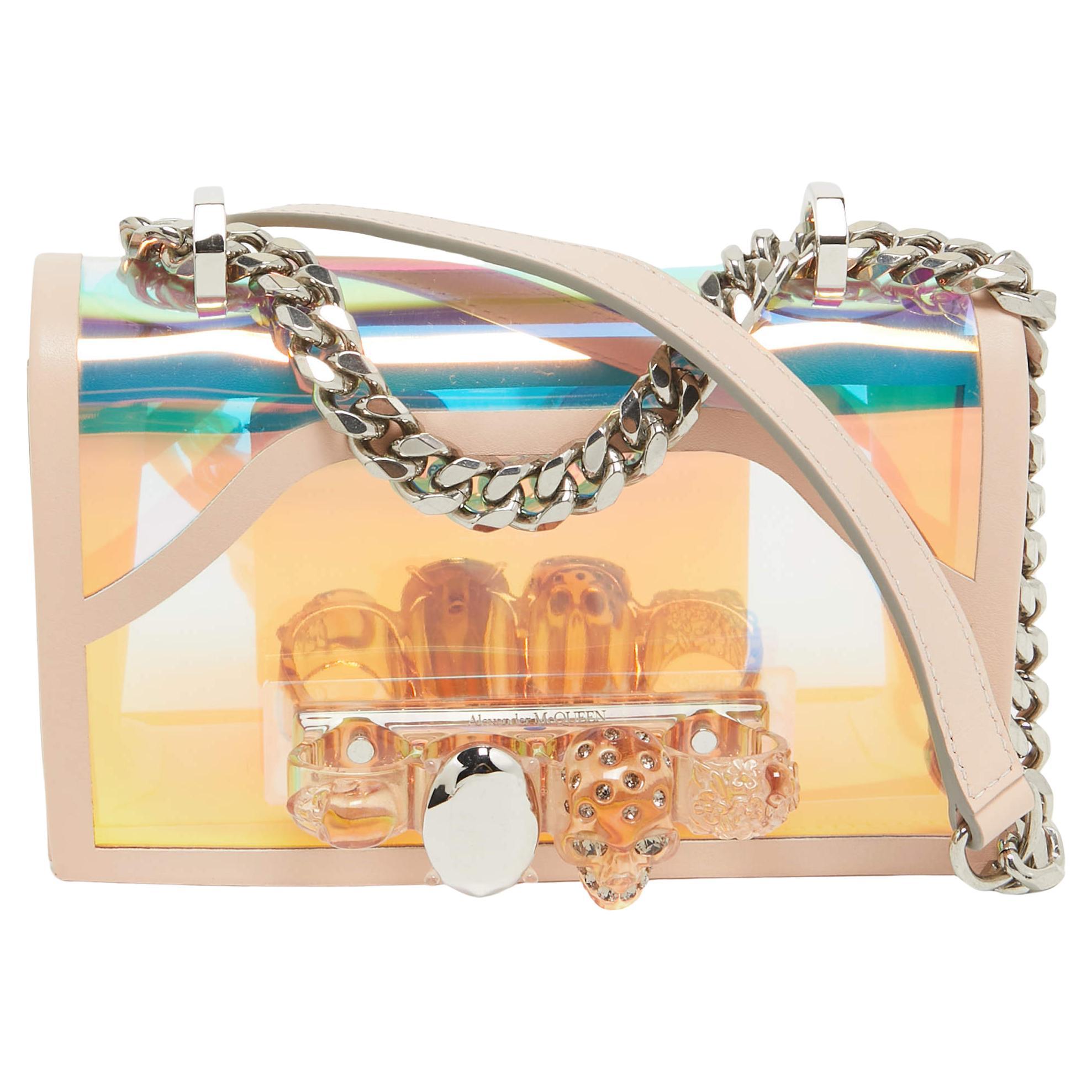 Alexander McQueen Holographic/Pink Pvc and Leather Knuckle Duster Shoulder Bag For Sale