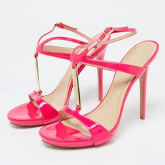 Alexander McQueen Hot Pink Patent Leather Ankle Strap Sandals 39.5