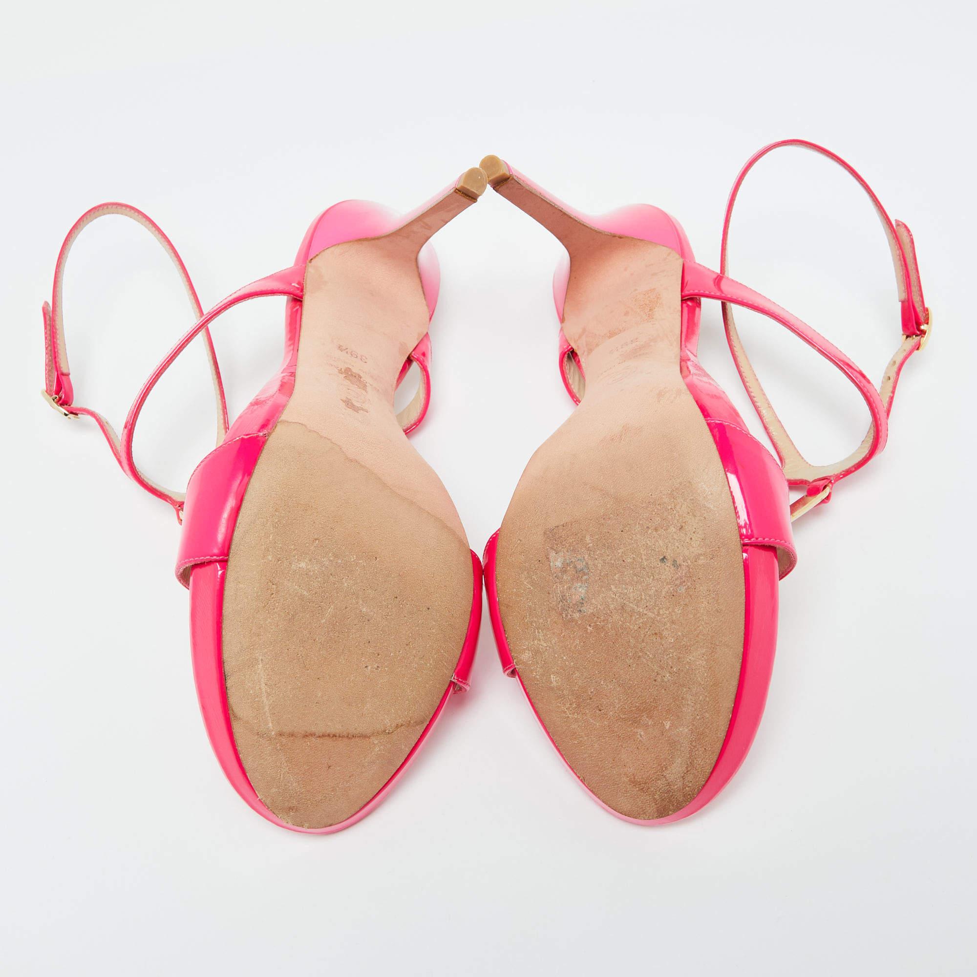 Alexander McQueen Hot Pink Patent Leather Ankle Strap Sandals 39.5 For Sale 2