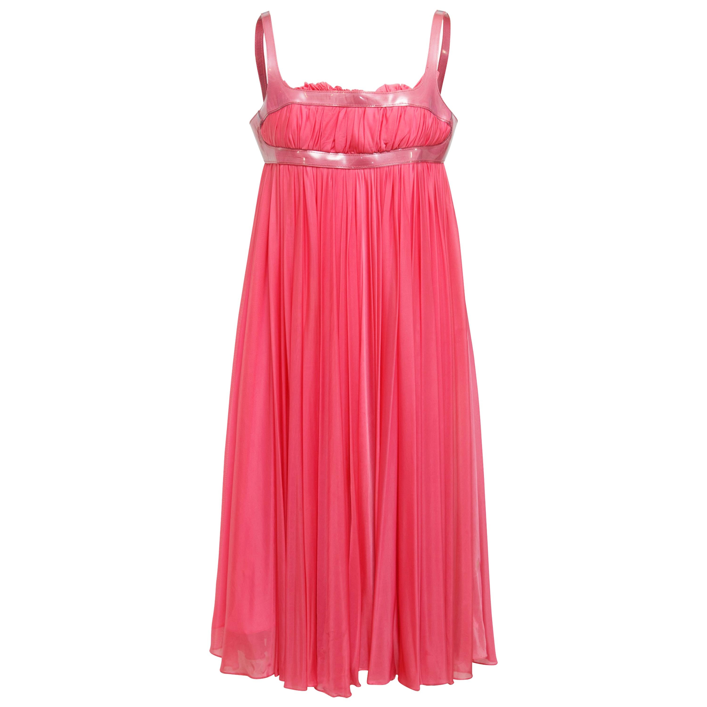Alexander McQueen Hot Pink Pleated Babydoll Dress For Sale at 1stDibs