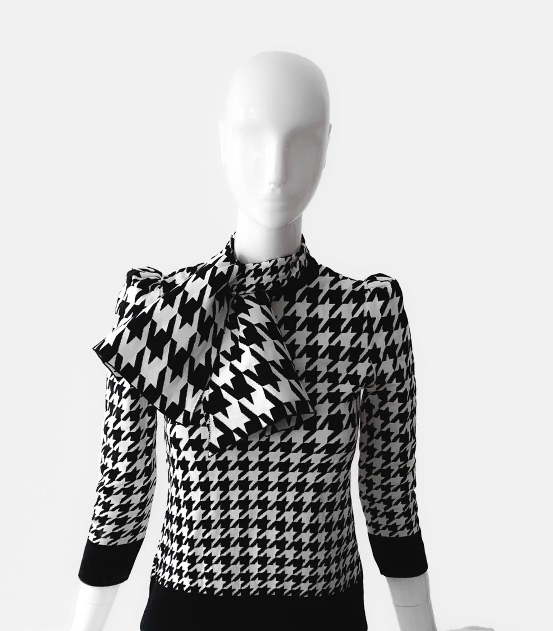 Women's Alexander McQueen Houndstooth Bow Jumper Wool Dogtooth Sweater  Blouse Top For Sale