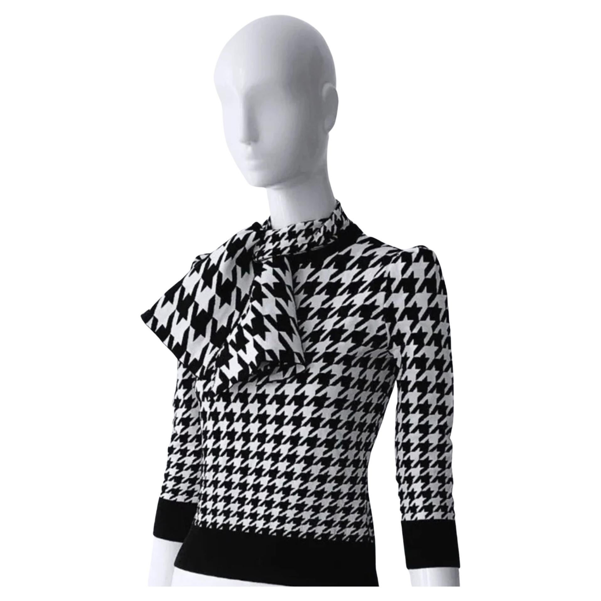Alexander McQueen Houndstooth Bow Jumper Wool Dogtooth Sweater  Blouse Top