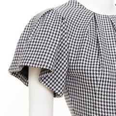 ALEXANDER MCQUEEN houndstooth flounce sleeve pleat check cocktail dress IT36 XXS