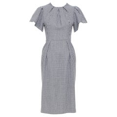 ALEXANDER MCQUEEN houndstooth flounce sleeve pleat check cocktail dress IT36 XXS
