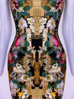 Alexander McQueen Hummingbird Dragonfly Floral Fitted Dress