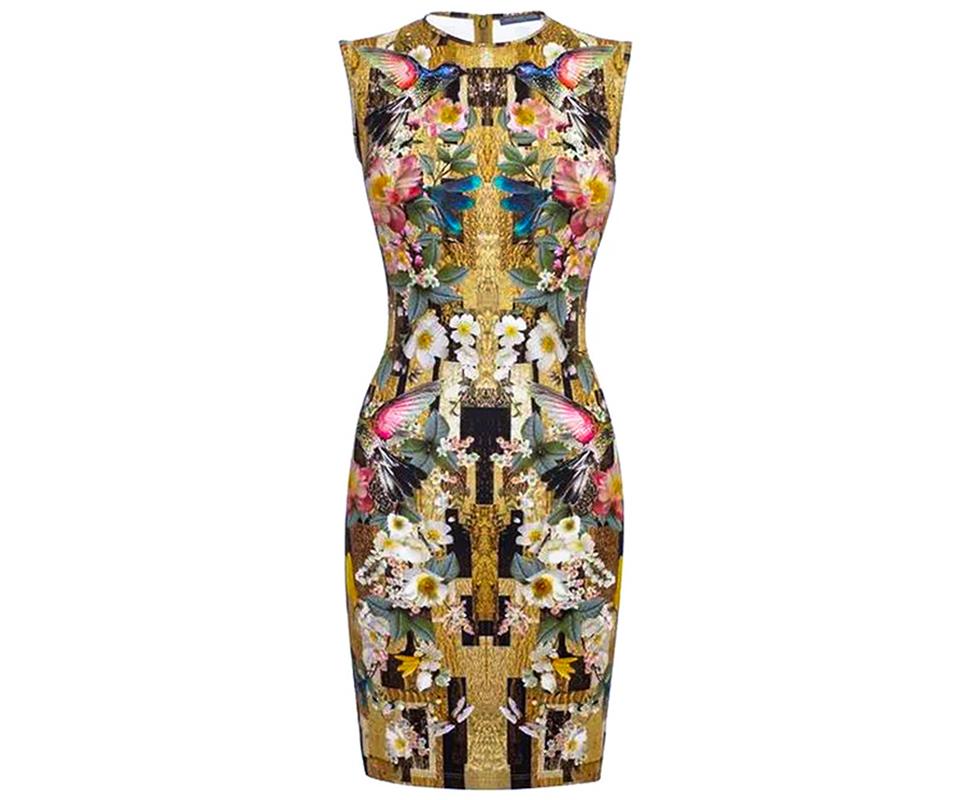 Marron Alexander McQueen - Robe ajustée à fleurs de colibri et de libellule en vente