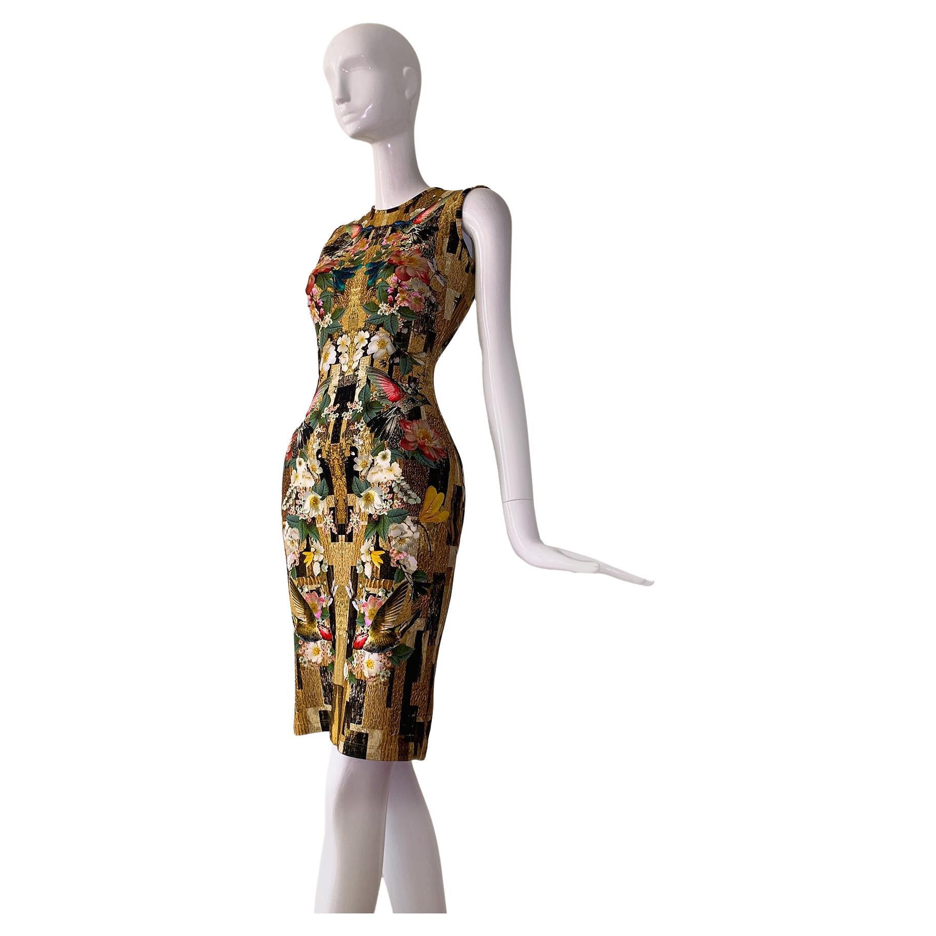 Alexander McQueen Hummingbird Dragonfly Floral Fitted Dress  For Sale