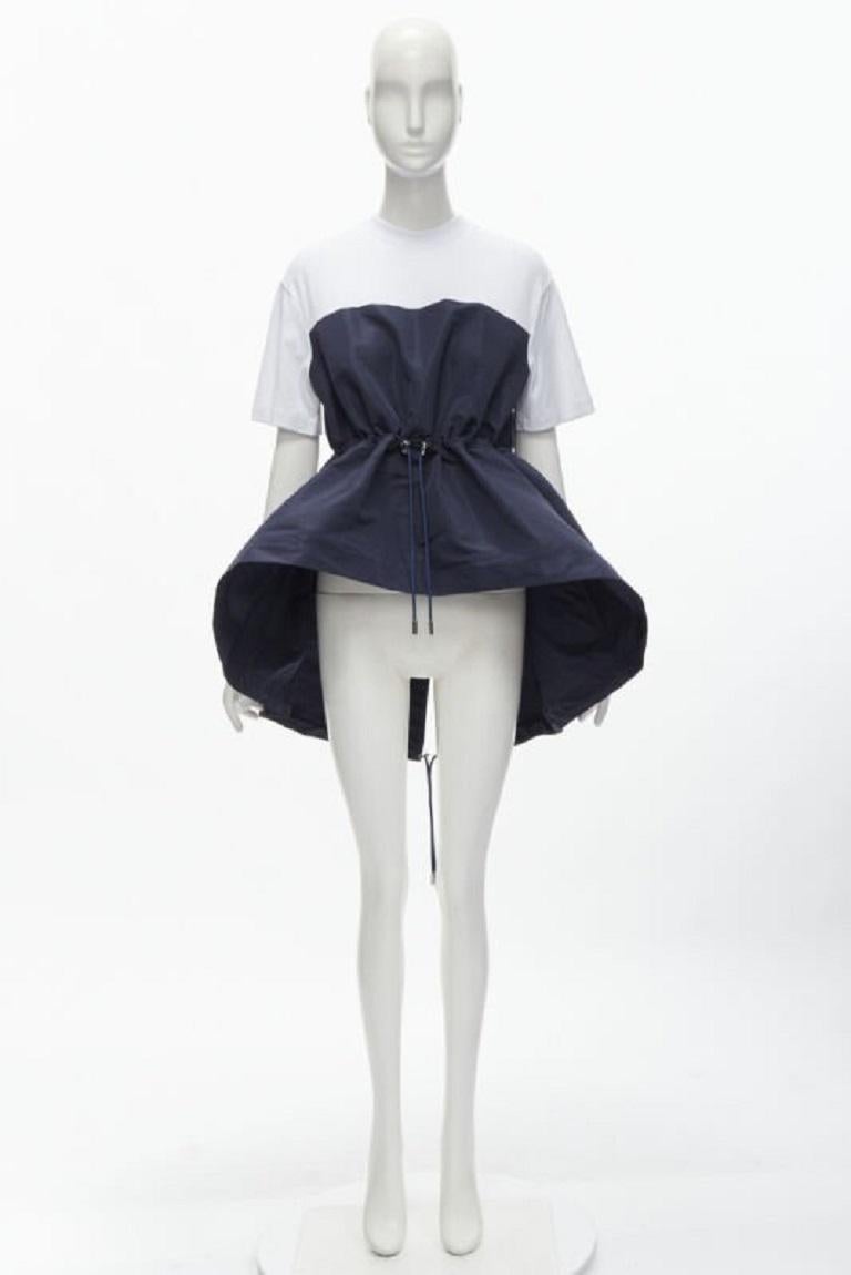 ALEXANDER MCQUEEN Hybrid navy drawstring high low white tshirt IT38 XS 5