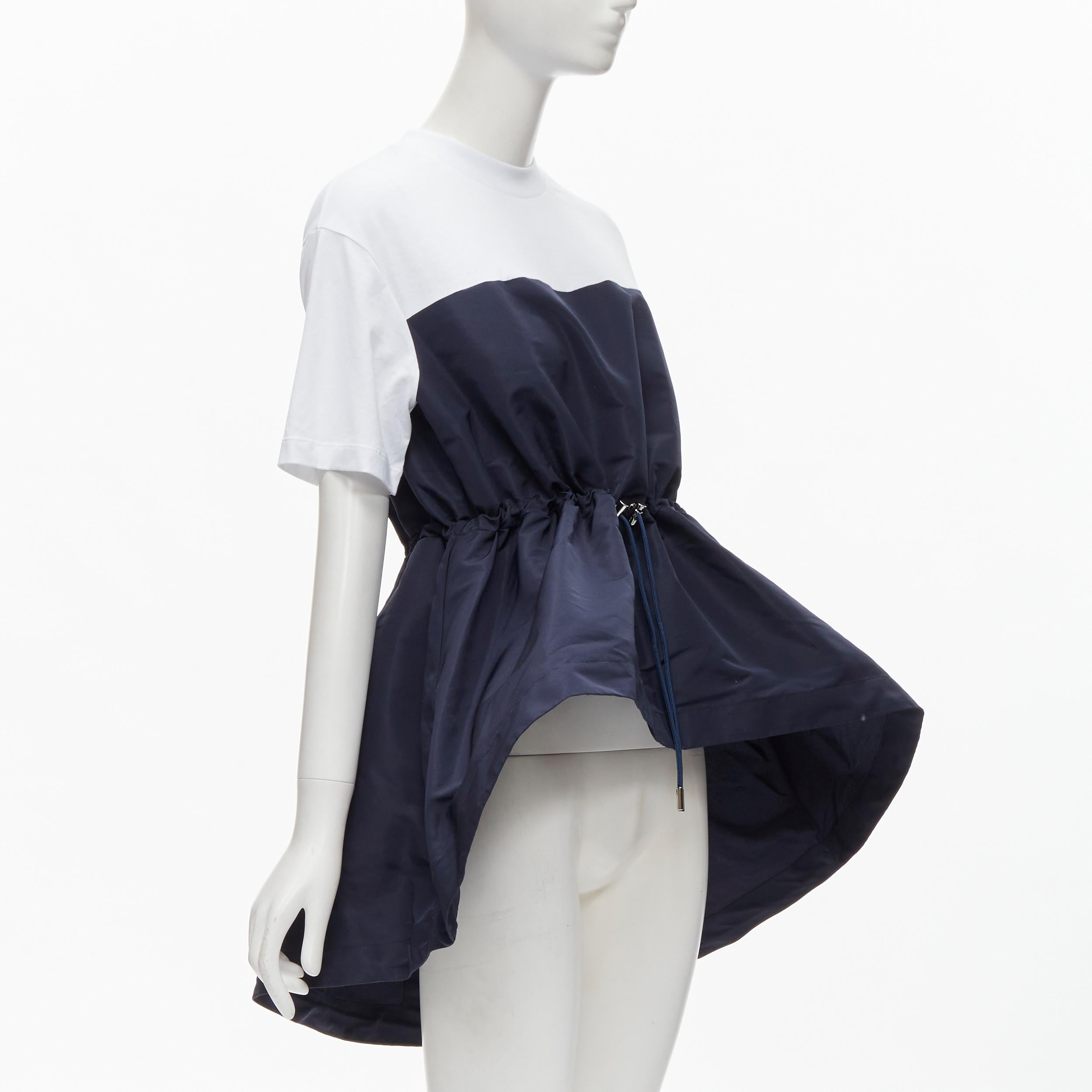 ALEXANDER MCQUEEN Hybrid navy drawstring high low white tshirt IT38 XS In Excellent Condition For Sale In Hong Kong, NT