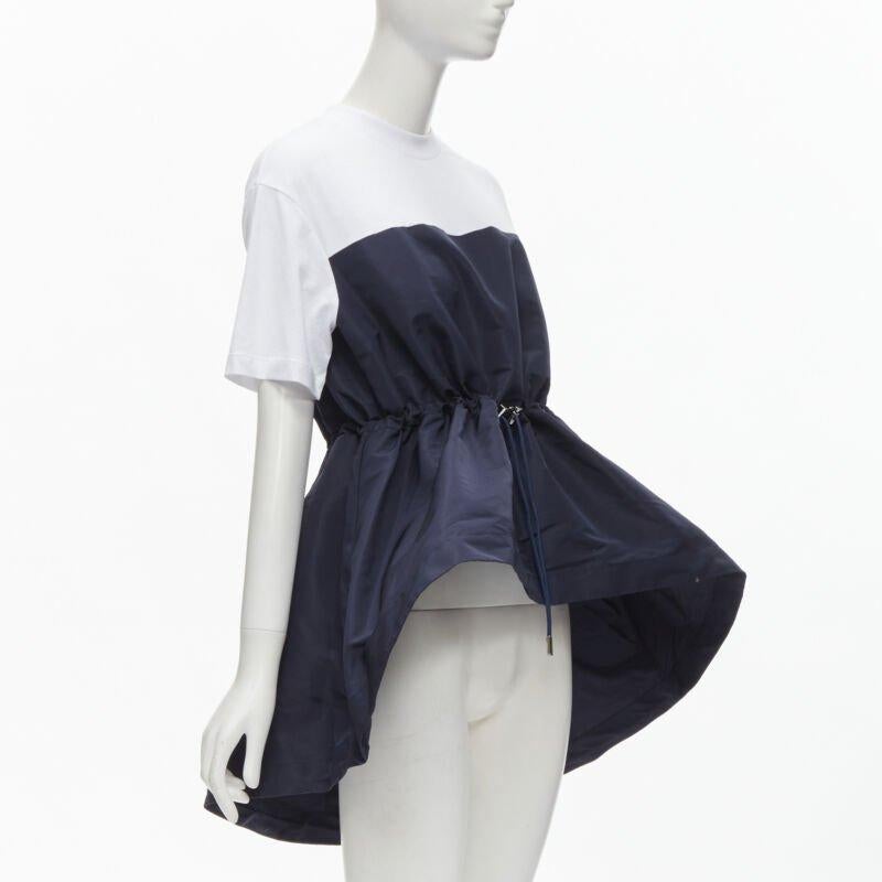 Black ALEXANDER MCQUEEN Hybrid navy drawstring high low white tshirt IT38 XS