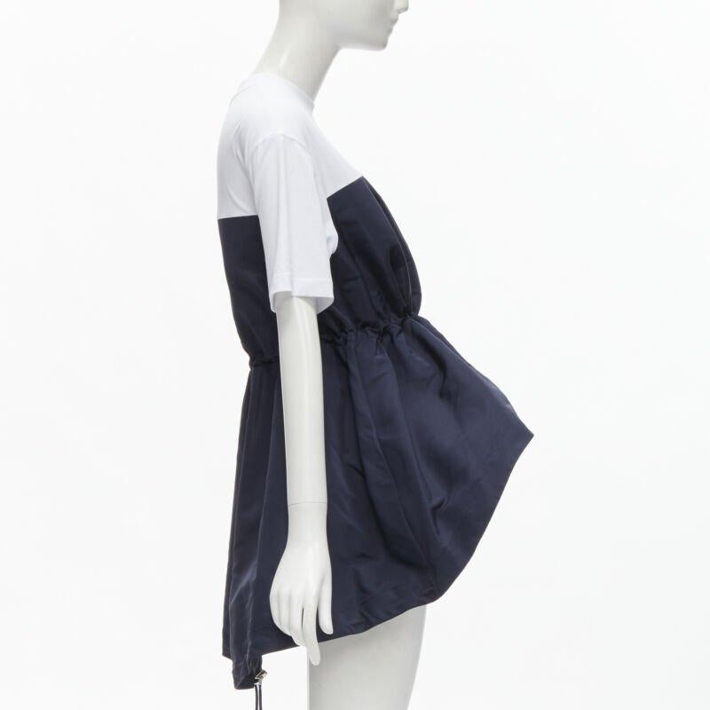 ALEXANDER MCQUEEN Hybrid navy drawstring high low white tshirt IT38 XS In Excellent Condition In Hong Kong, NT