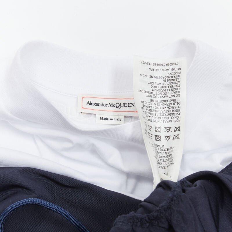 ALEXANDER MCQUEEN Hybrid navy drawstring high low white tshirt IT38 XS 4